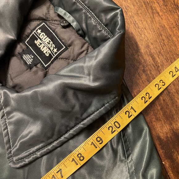 Guess Jeans Jacket Mens Large Bomber Satin Insulated Vintage Zip Up Crop - Picture 12 of 13